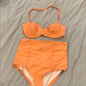 Orange high waisted bathing suit